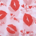 White gift wrapping paper featuring red heart-themed Love and lip patterns - Red Lips