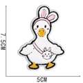 Embroidered white duck patch with pink bunny ears and small rabbit bag, size 7.5x5cm - No. 10 (Rabbit Ear Duck)