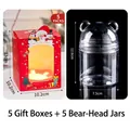 5-piece Christmas gift set with red festive carrier boxes and clear bear-shaped plastic jars - 5 Sets Box + Bear Head Jar
