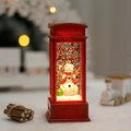 Red Christmas telephone booth lantern with snowman figure and sparkling glitter water - Water Filled Telephone Booth (Snowman)