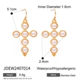 Detailed view of 18k gold cross earrings with pearls and sizing measurements - Gold Large Stainless Steel Artificial Pearl Cross Earrings (JDEW2407014)