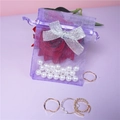 Purple organza jewelry pouch with silver bow and drawstring closure for ring storage - Purple with Silver Glitter Bow
