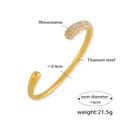 Gold plated titanium steel open cuff bracelet featuring rhinestones and metal ball ends - Gold (Z351)