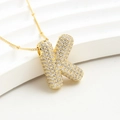 Balloon letter K pendant necklace with clear zircon micro-inlay in gold-plated finish - Letter-K