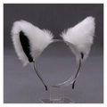 Handmade black and white plush cat ears headband for Lolita cosplay hair accessories - One Size