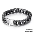 Bracciale da uomo in acciaio inossidabile argento con incisioni retrò, misura 13x220mm - 23CM / Stile A (KB112528-BD)