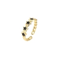 Gold adjustable star ring with black enamel details and elegant chain band design - Black Five-pointed Star