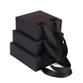 Elegant black drawer-style jewelry gift boxes with ribbon handles in three sizes - 8x8x3.2cm / Black