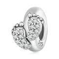 925 sterling silver baby footprint charm with cubic zirconia for bracelets - Baby Feet With Zirconia (BSC688)