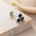F136 titanium labret stud with three black zircons in silver finish, 6.5mm width - 6.5MM / Gold-Black