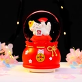 Red lucky bag crystal ball with fortune cat and glowing snow for festive desktop decoration - 0334 Take Mahjong / Medium 80# LED Light+Music