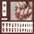 Brown long ballet press-on nails featuring rose and butterfly patterns, set of 24 pieces - Cold Glamour Rose (R777)