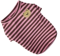Pink and brown striped dog polo shirt with a cute cartoon bear embroidery patch - Pink Striped T-shirt
