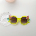 Kids round yellow unicorn sunglasses with gradient lenses and glitter accents - Neon Yellow