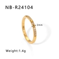 Minimalist 18K gold plated stainless steel ring with micro diamonds and mother of pearl - US 6 / Minimalist Pave Zirconia Thin Style (NB-R24104) / Gold