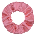 Detailed view of the shiny satin texture and soft pleats of the pink oversized scrunchie - Fluorescent Pink