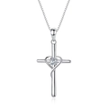 S925 sterling silver cross necklace with heart pendant and sparkling zircon stone - D330 Heart Intertwined Design / White Zirconia Pendant Only