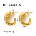Macro view of C-shape hollow gold earrings with dimensions 22mm x 18mm and 5g weight - Gold (HF-E3388-G)