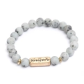 Natural white spotted stone beaded bracelet with antique gold Strengthful metal bar - Sesame Spotted White Stone-Strengthful