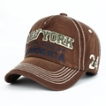 Vintage brown cotton baseball cap with New York 3D embroidery and distressed finish - Coffee