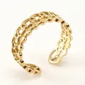 Adjustable hollow interlocking gold ring with beaded edges for minimalist style - Hollow Interlocking Ring Style (ZR031G) / Gold