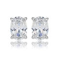 Macro shot of oval cut cubic zirconia stud earrings with silver four-prong setting - 925 Silver / White