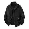 Men's black flight bomber jacket with stand collar and functional multi-pockets - L / Black