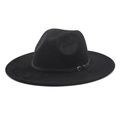 Black western cowboy fedora hat with silver buckle leather band for men and women - M (56-58cm) / Black