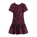 Elegante abito bordeaux a maniche corte con arricciatura laterale e fondo a sbuffo - XS / Rosso Scuro
