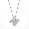 Polished silver inflatable style N letter bubble pendant necklace in stainless steel - Silver - N