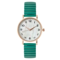 Montre quartz femme avec bracelet élastique vert, boîtier or rose et cadran en nacre - Vert foncé