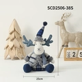 Blue plaid Christmas reindeer plush doll sitting, dimensions 45cm height and 25cm width - Sitting Reindeer Style