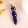 Hexagonal lapis lazuli pendant with silver rose and butterfly floral carvings - Lapis Lazuli