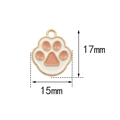 Pink and white cat paw enamel charm with dimensions 15mm width and 17mm height - Cat Paw