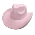 Close-up of the smooth pink suede texture and wide brim of this classic cowboy fedora hat - M (56-58cm) / Light Pink