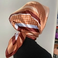 Orange and red geometric checkered pattern square satin hijab scarf for women - #34 Orange Striped Check