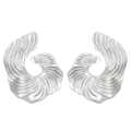 Irregular silver textured fan-shaped earrings with vintage metallic swirl design - Silver Streamline Whirl (12185)