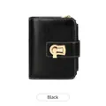 Portafoglio corto da donna in pelle cerata nera con blocco RFID e chiusura dorata J-link - Nero