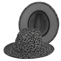Classic wide-brim jazz fedora hat featuring gray leopard print and a wool-like texture - M (56-58cm) / Gray