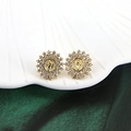 Vintage gold Virgin Mary stud earrings with zircon inlay on a shell tray display - Round Mary Zirconia Border Style (E10801-10)