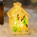Light-up Christmas house ornament featuring reindeer and tree design with warm LED glow - Transparent Dark Reindeer House