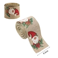 Ruban de Noël en lin de 6,3 cm avec imprimé gnomes et poinsettias, longueur de 2m - Largeur 6,3 cm Khaki Gnome Père Noël / 2 Mètres