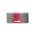 Women's crocodile pattern long clutch wallet with unique red green blue gradient finish - Grey Blue + Purplish Red