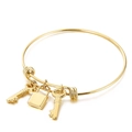 Elegant gold adjustable wrap bracelet featuring vintage key and square padlock charms - Gold Color 17*11mm Vintage Lock (KB144902-Z)