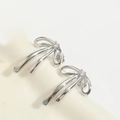 Silver bow stud earrings with a sparkling central zircon in a minimalist design - Silver-Large