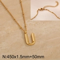 Golden titanium steel necklace featuring a thick 3D capital letter U pendant - Gold Letter U (KN287042-Z)