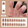 Uñas postizas adhesivas con degradado café, forma de ataúd largo brillante, 24 piezas - Tipo de Pegamento / Estilo Degradado Marrón (R878)