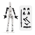 3D printed black and white multi-jointed action figure with various weapon accessories - White (3 Gestures + 4 Weapons)
