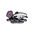 Cat Got Your Tongue enamel pin with skull hand holding a purple rose flower - Cat Got Tongue Rose Skeleton