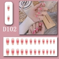 Pink gradient long trapezoid fake nails set with 3D white bow tie and 24-piece layout - D102 (Glue Type)